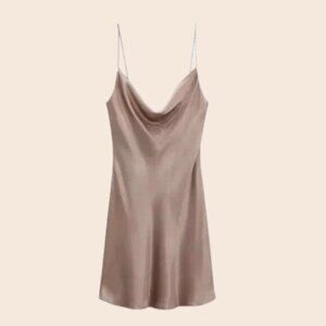 Zara Taupe Rhinestone Strap Mini Slip Dress Size Small